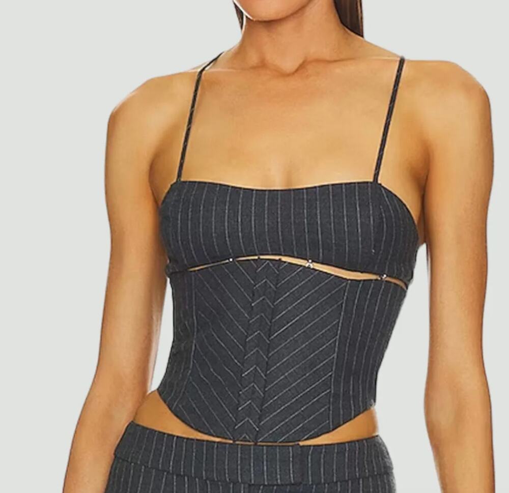 Bec & Bridge Pine Corset Top in Charcoal Gray Pinstripe NWT Size 2